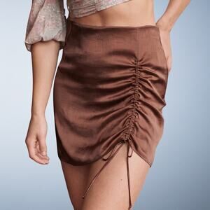 Aritzia Wilfred High Waist Satin Ruched Allusion Mini Skirt Brown Size 2